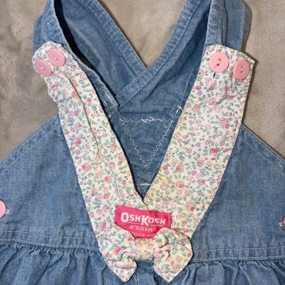 OshKosh Bgosh Vintage Denim Floral Bow Vestbak Romper Blue 12M